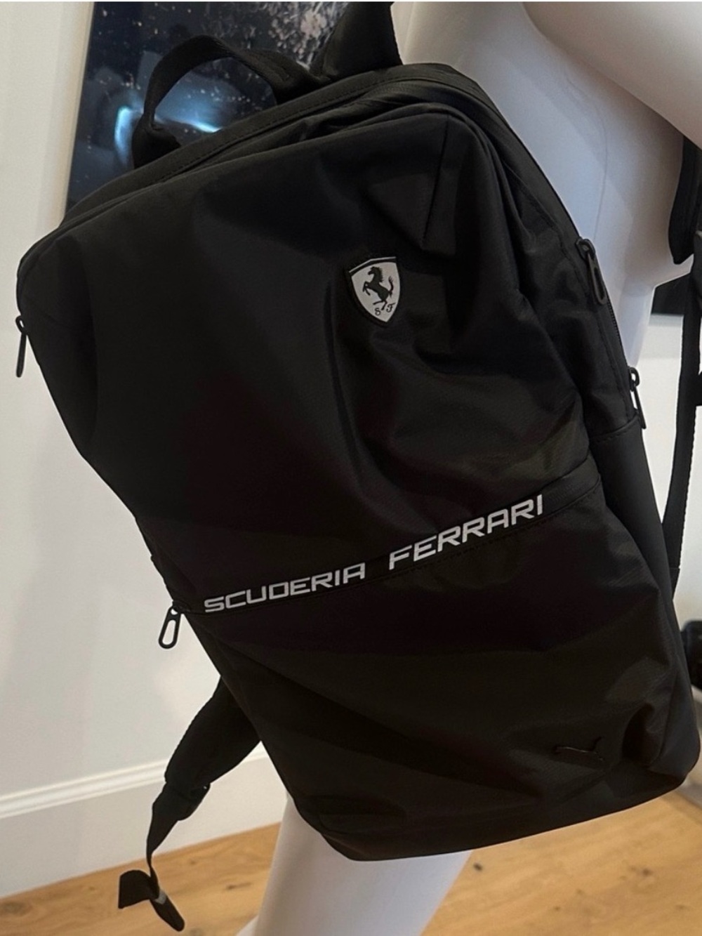 Scuderia Ferrari Black Nylon Backpack with Shield Logo